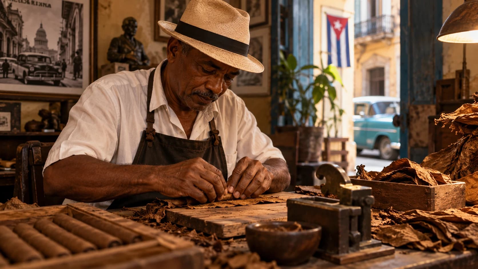 Havana’daki bir puro atölyesinde çalışan puro ustası