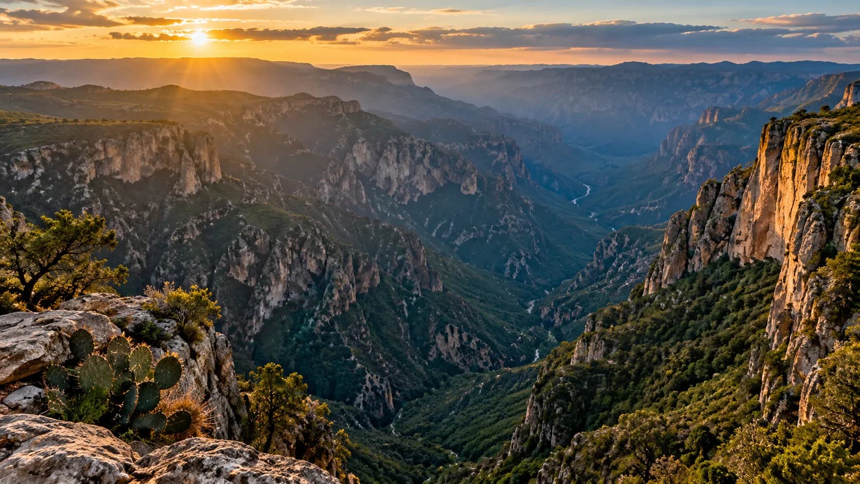 Sunset over the ridges of the Copper Canyon, Chihuahua, Mexico