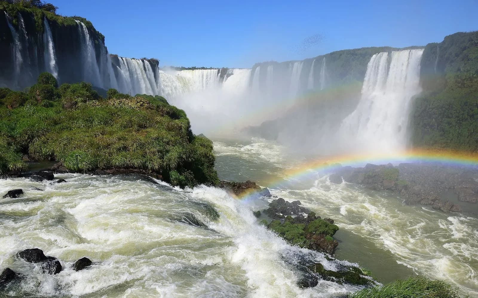Iguaçu Falls with a rainbow in the spray, seen from the Brazilian side, Brazil