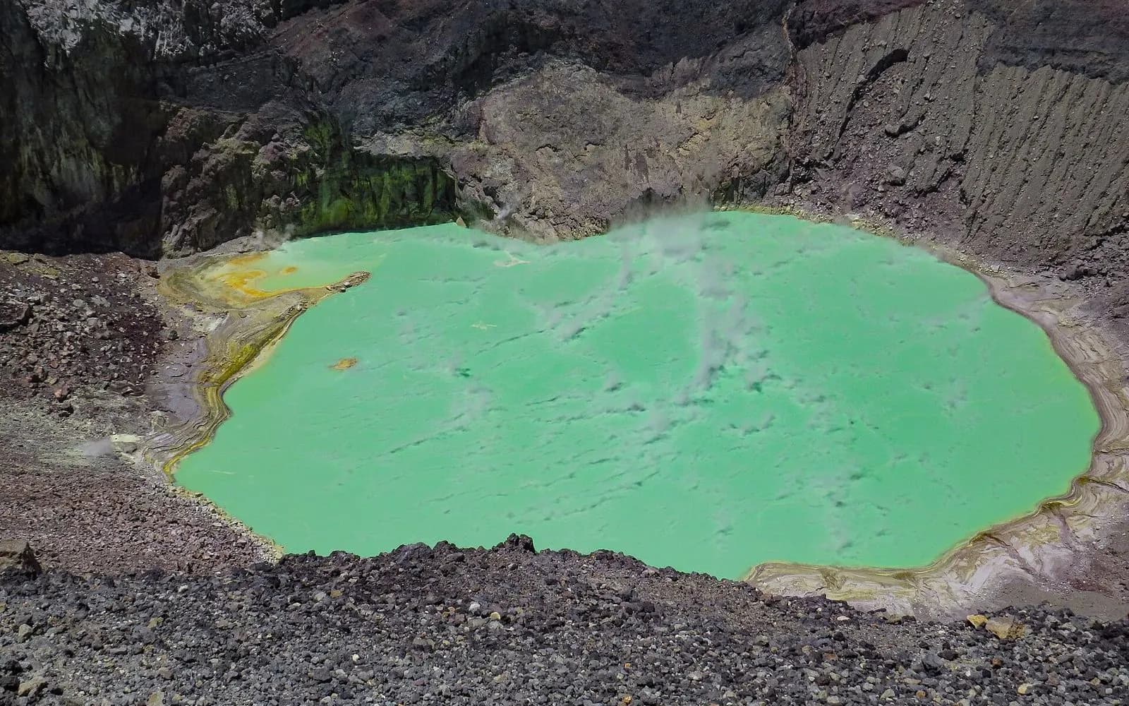 Bright green crater lake inside the Santa Ana volcano, Santa Ana Volcano, El Salvador