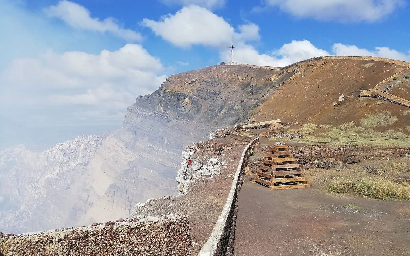 Rim of the Santiago crater with a cross on the ridge, Masaya Volcano, Nicaragua