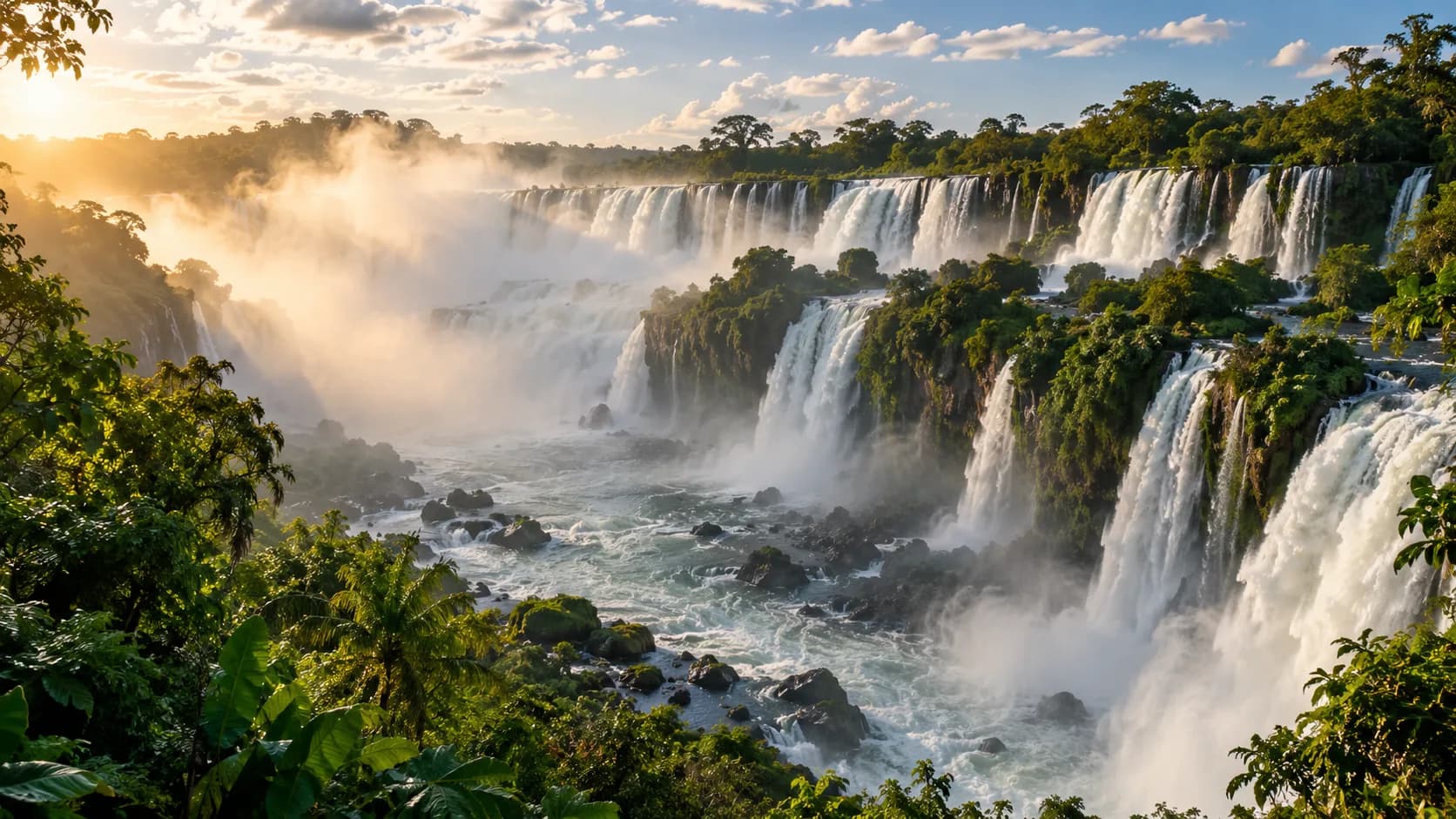 The Iguazú falls spread through subtropical forest, Argentina